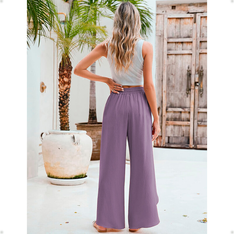 PantalÃ³n Palazzo Elastizado Liso con Abertura Lila