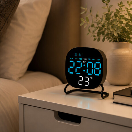 Reloj digital con indicador de temperatura Cuadrado Negro Azul
