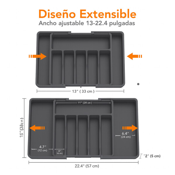 Organizador Cubiertos Extensible Cajon Utensilios Cubertero IMBACK Gris Organizador Cubiertos Extensible Cajon Utensilios Cubertero IMBACK Gris