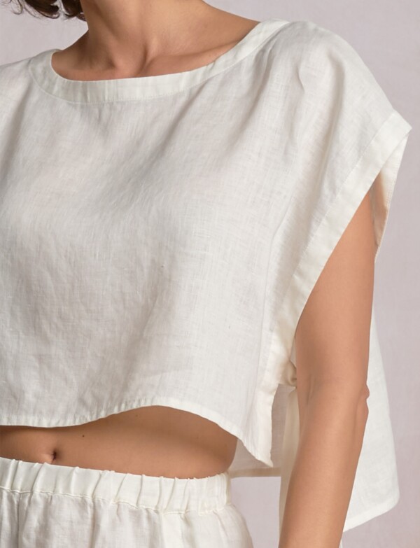 Blusa Holgada De Lino Con Ajuste Lateral CRUDO