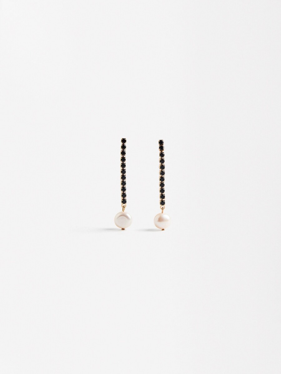 Pendientes Con Perlas Y Circonitas negro