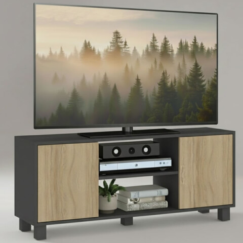 Mueble Rack de Tv Hasta 50" Manhattan de Piso con 2 Puertas y Estantes 120 cm de Ancho - Manchester / Grafito Mueble Rack de Tv Hasta 50" Manhattan de Piso con 2 Puertas y Estantes 120 cm de Ancho - Manchester / Grafito