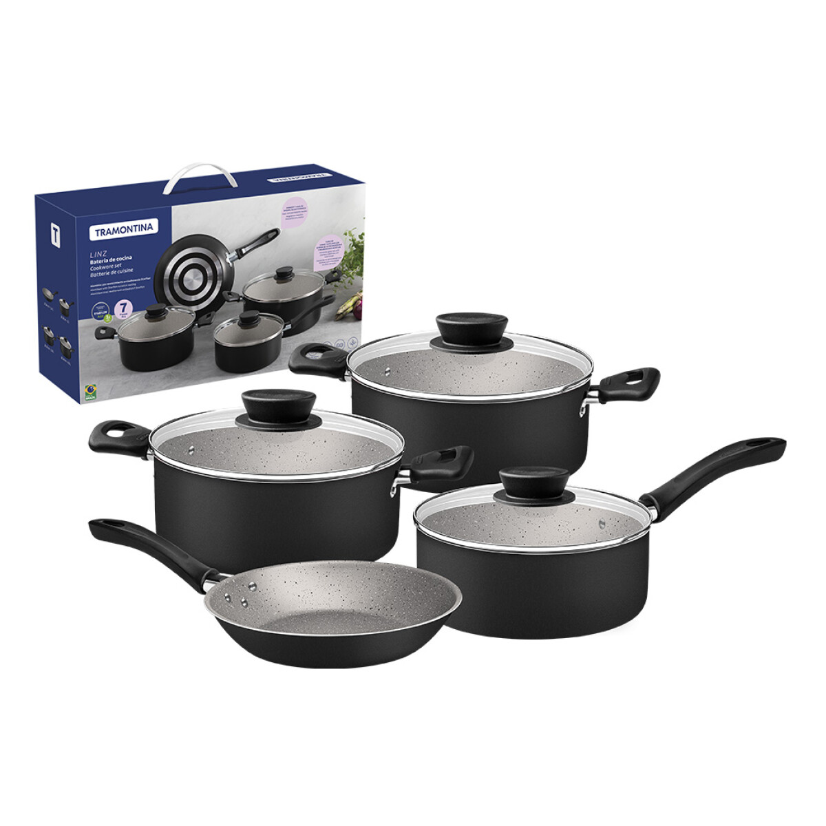 BATERÍA DE COCINA TRAMONTINO LINZ 7 PIEZAS - NEGRO 