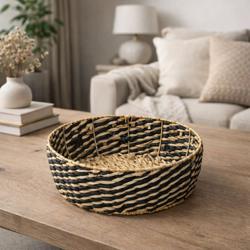 Canasta Decorativa Redonda De Fibra Natural - Mediana Canasta Decorativa Redonda De Fibra Natural - Mediana