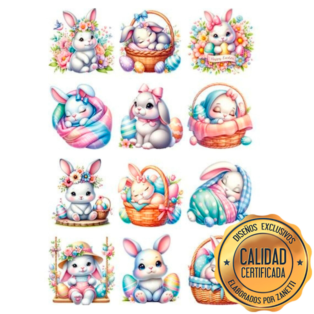 Lámina Pascua - Conejitos coloridos 
