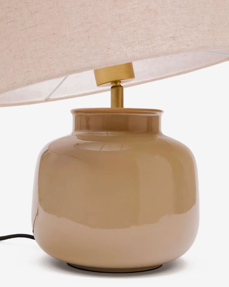 Lámpara de mesa Tay de cerámica verde y lino beige Lámpara de mesa Tay de cerámica verde y lino beige
