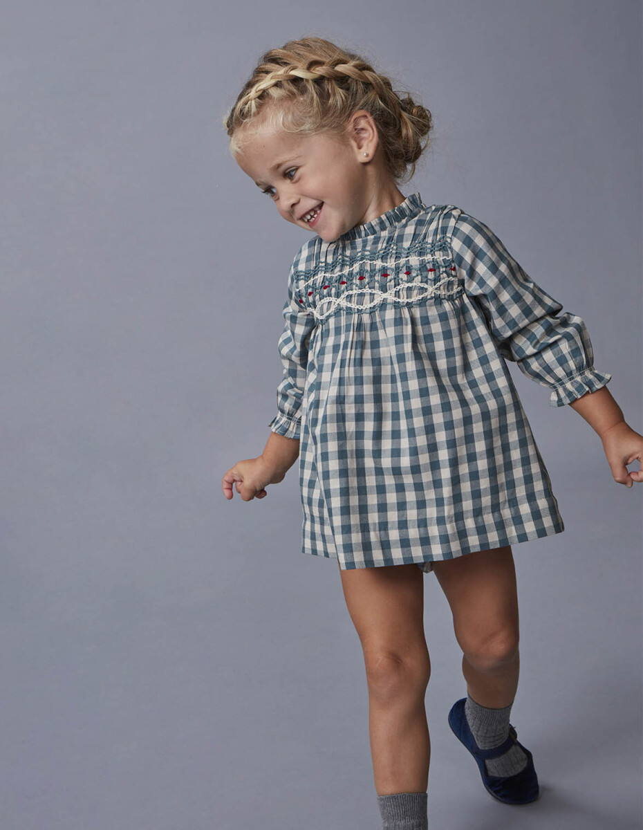 Vestido Cuadros Con Bobo - Petroleo 