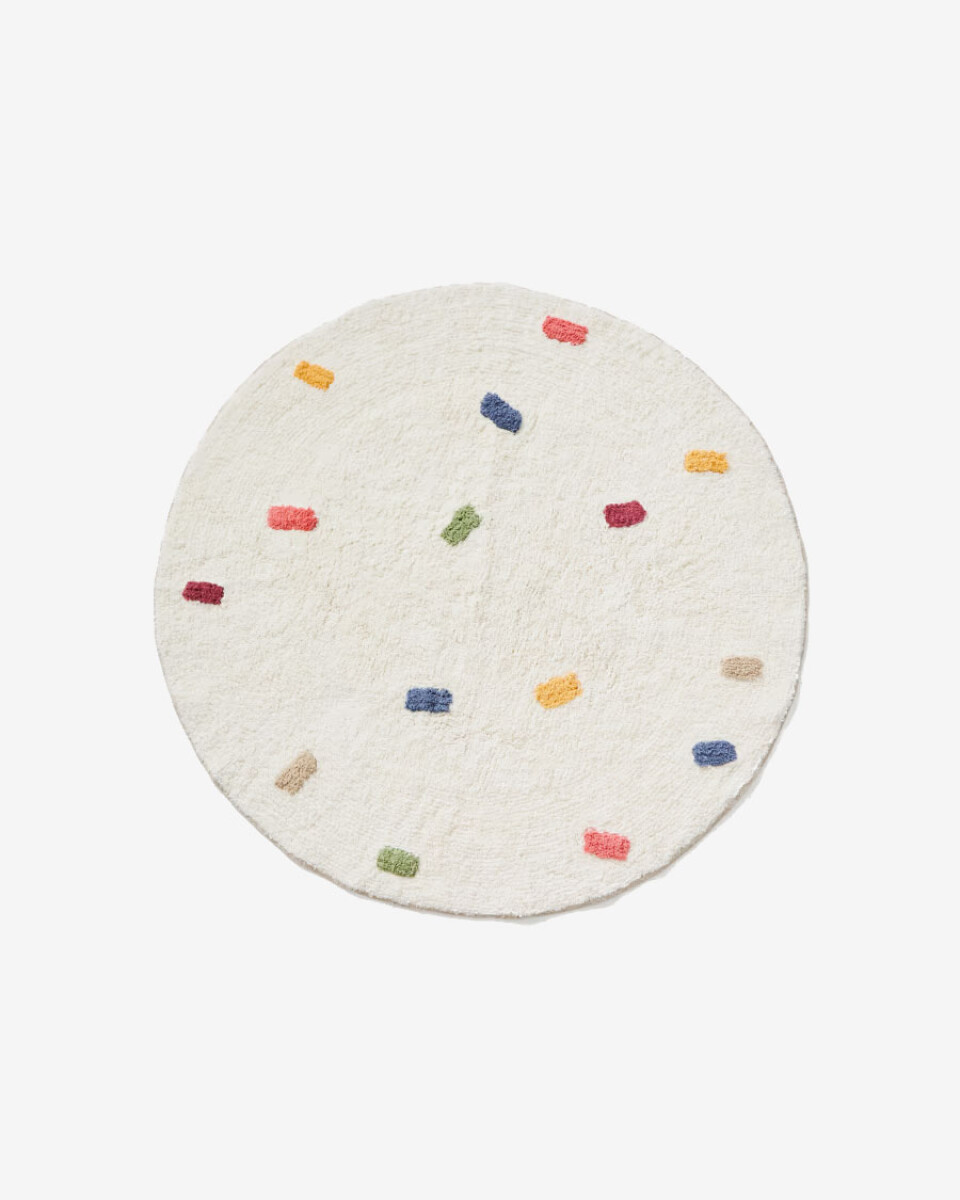 Alfombra redonda Epifania 100% algodón blanco con puntos multicolor Ø 120 cm 