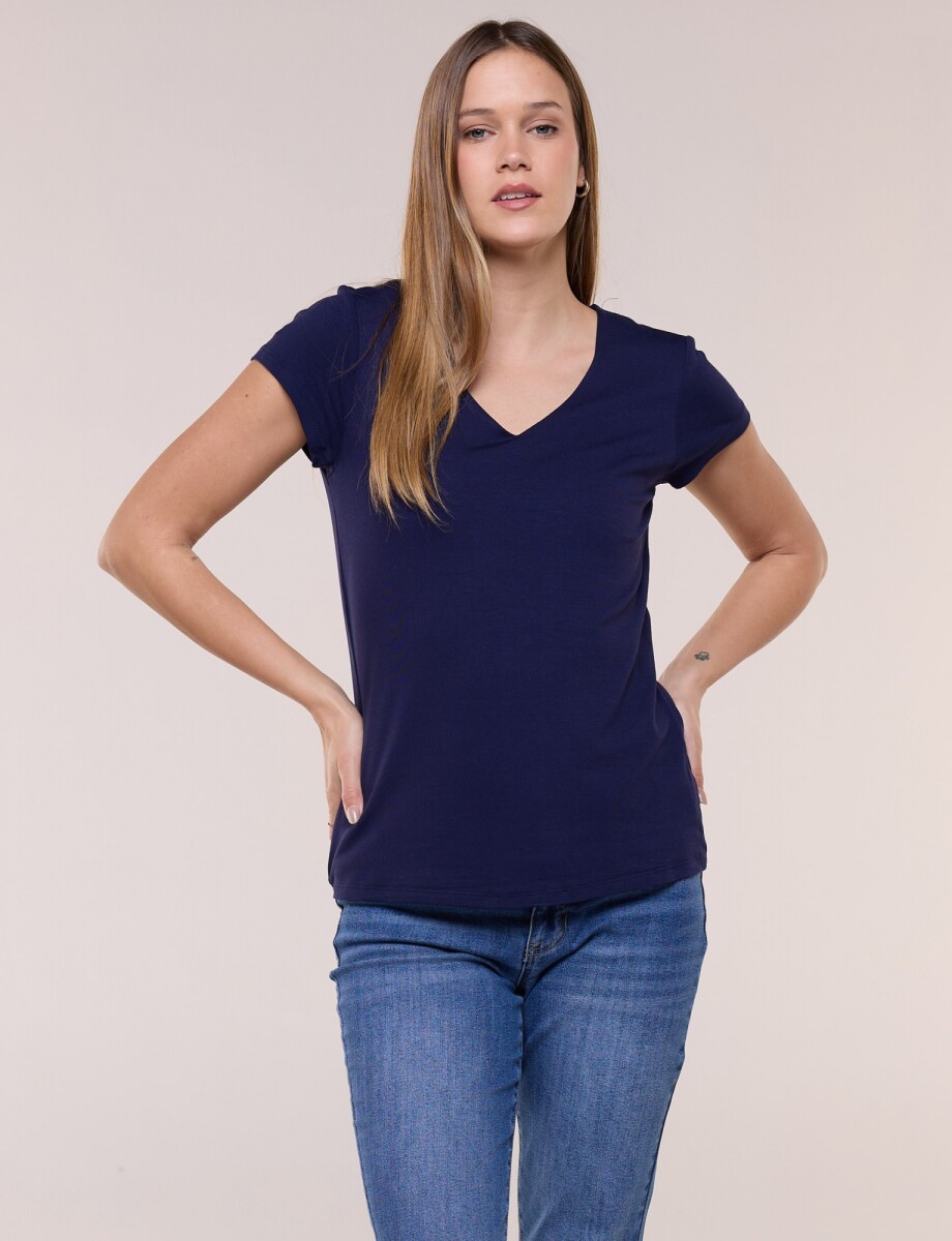 Remera Basica Manga Corta Esote V - Azul 