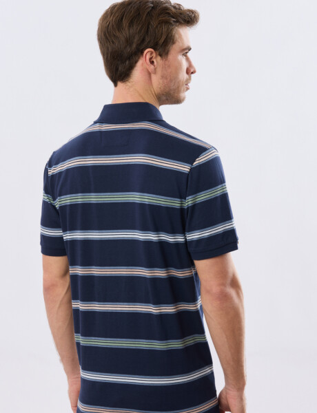 REMERA POLO RAYADA JERSEY Azul