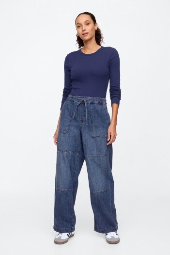 Jean Wide Leg Pull On Mujer Dark Wash Indigo