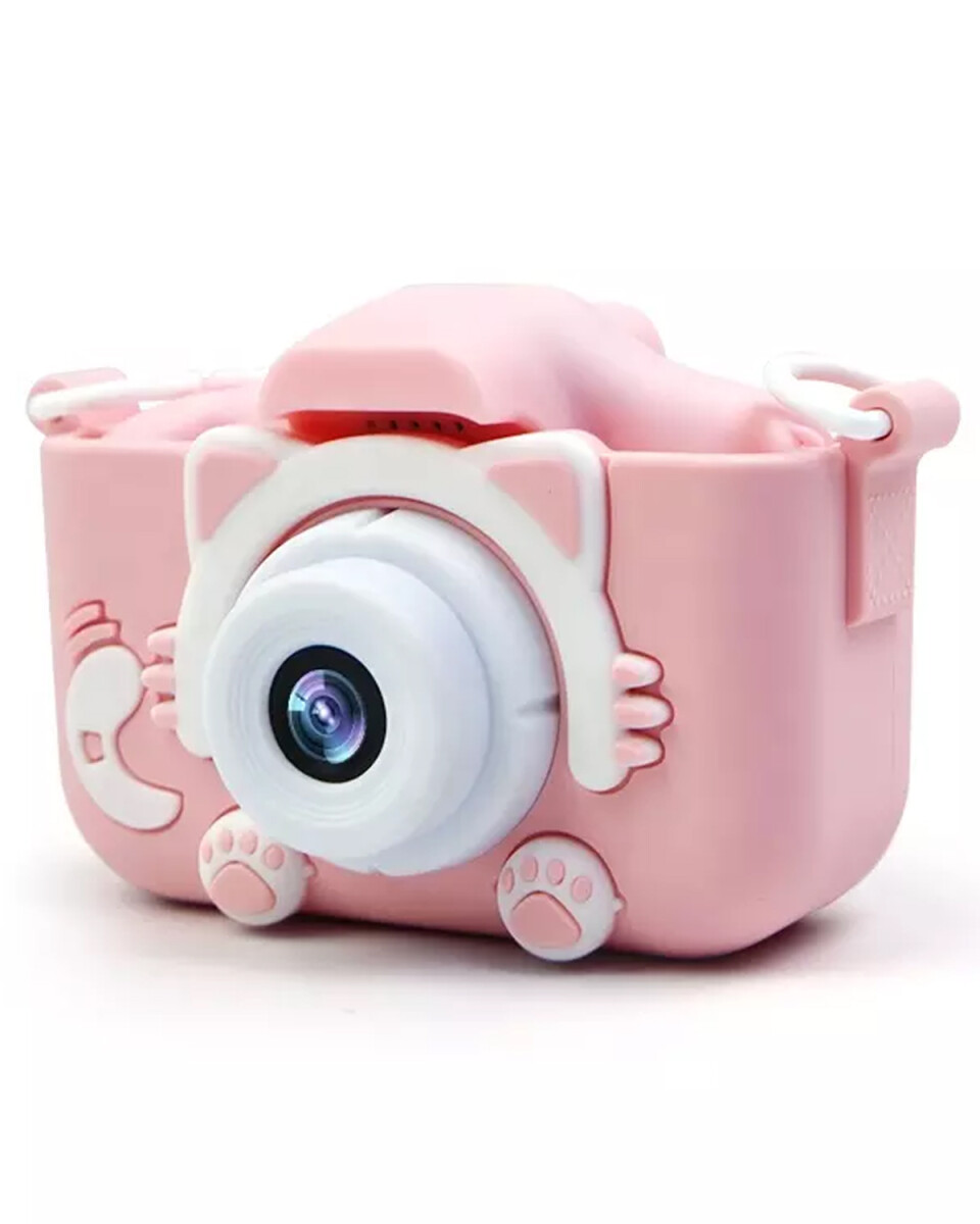 Cámara de fotos infantil 5MP doble lente con pantalla y juegos - Rosa 