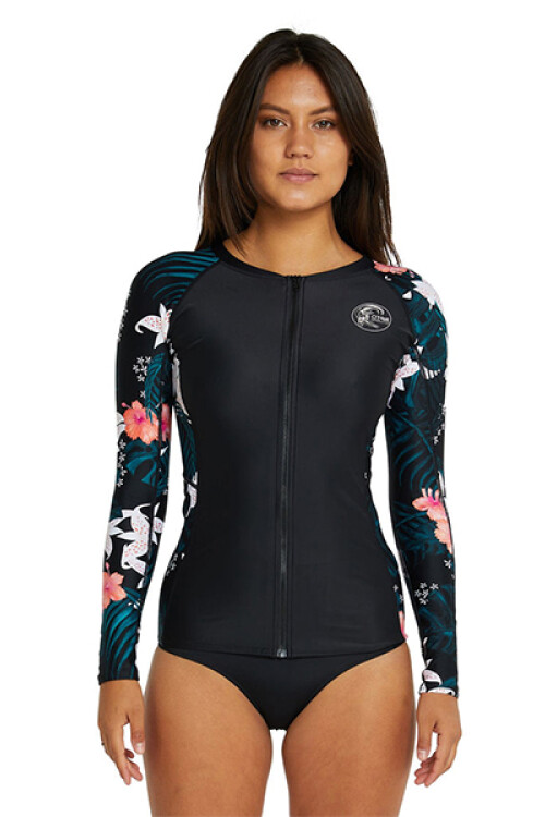 Bahia Front Zip Rash Vest · Manga Larga Hibisco Negro