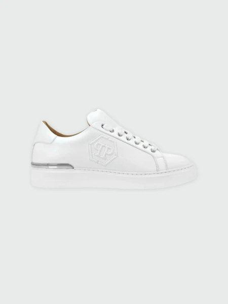 PHILIPP PLEIN - zapatillas bajas de napa blancas con hexágono Blanco