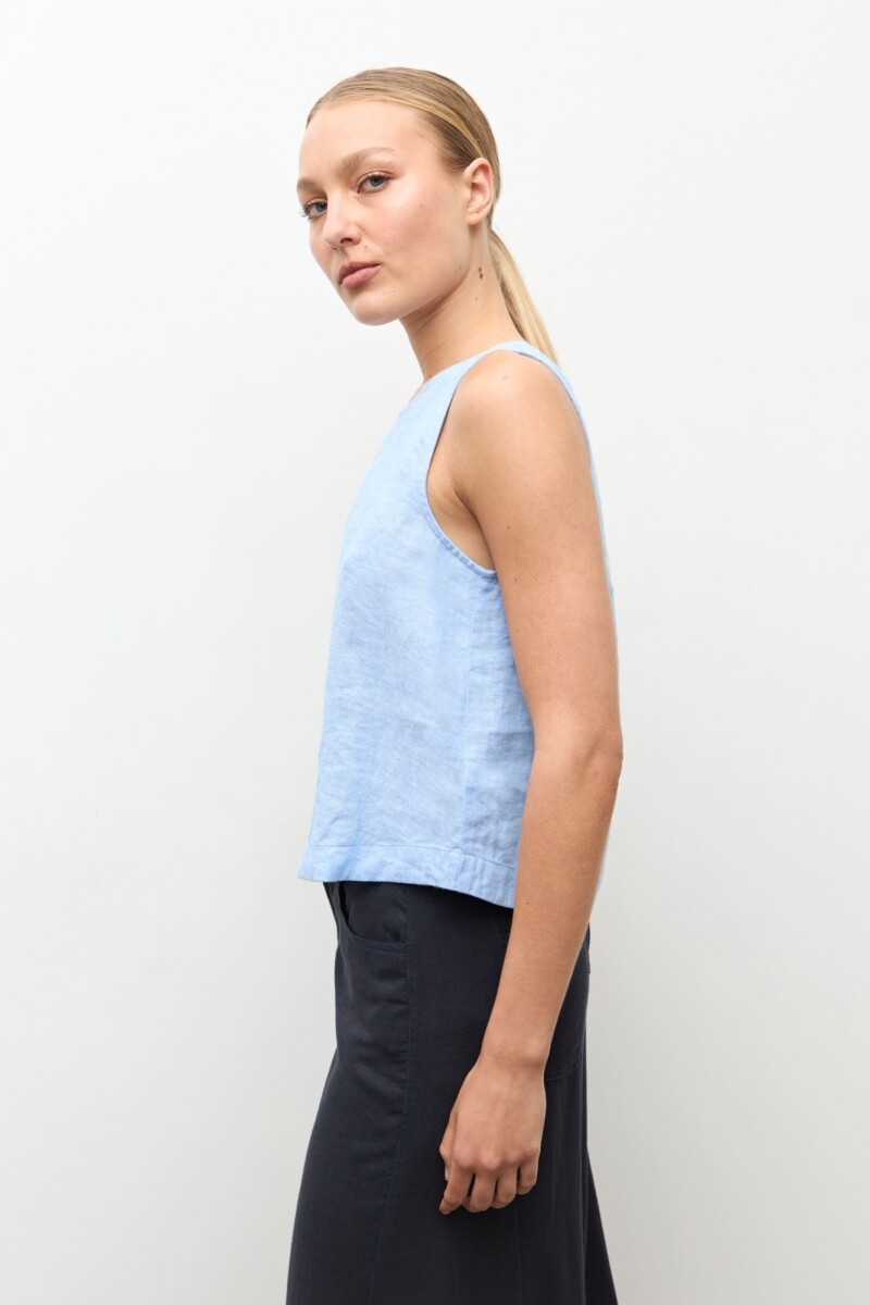 Blusa 100% Lino celeste melange