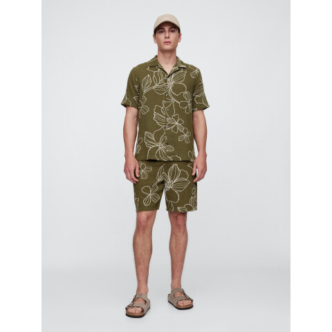 V-7IN TEXTURED EASY SHORT OLIVE FLORAL