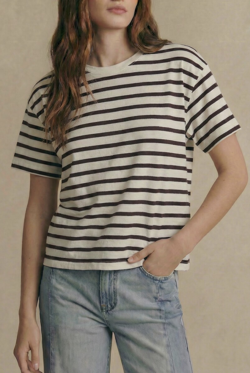 Remera Rayada Algodon Lavado - Marron 