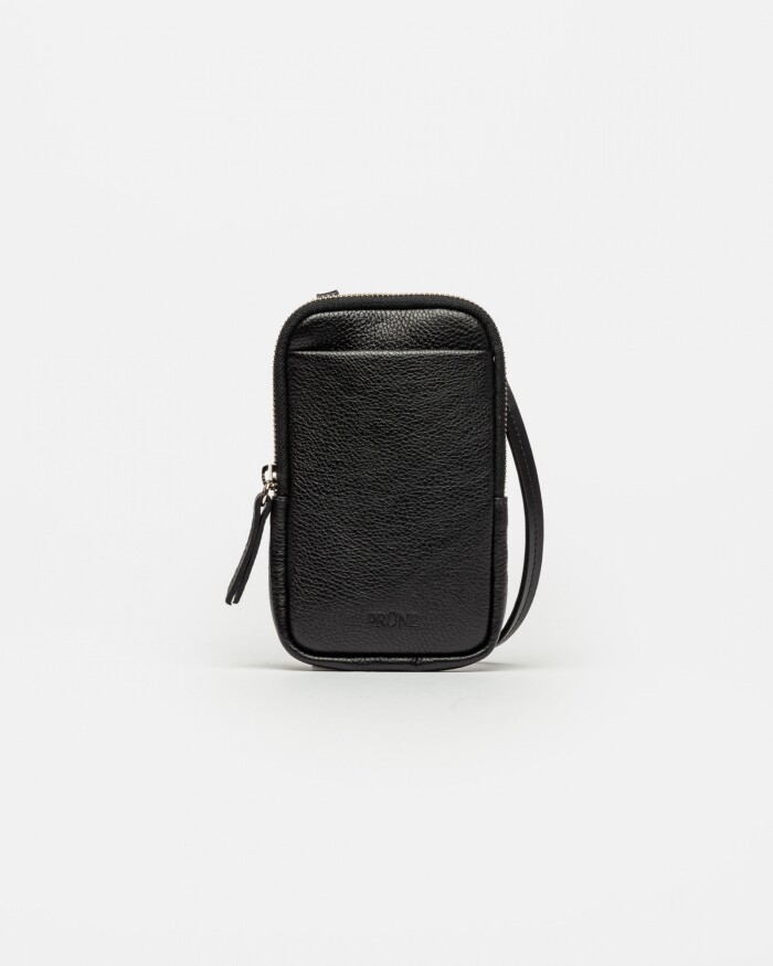 Porta Celular Pia En Cuero Graneado Negro