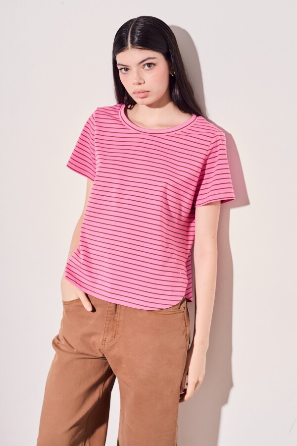 Remera Rayada Rosa