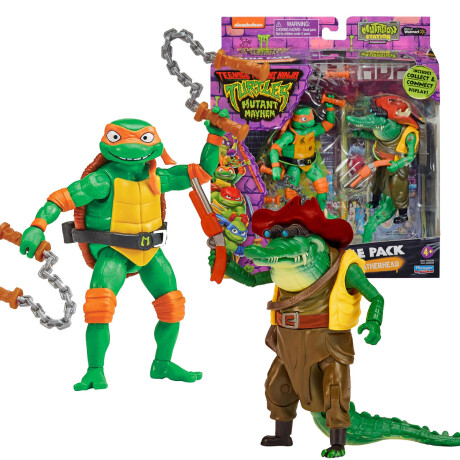 Tortugas Ninja Figura Articulada + Villano 11cm + Accesorios Mikey Vs Leatherhead