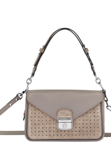 Longchamp -Cartera en material textil con solapa, Mademoiselle Gris