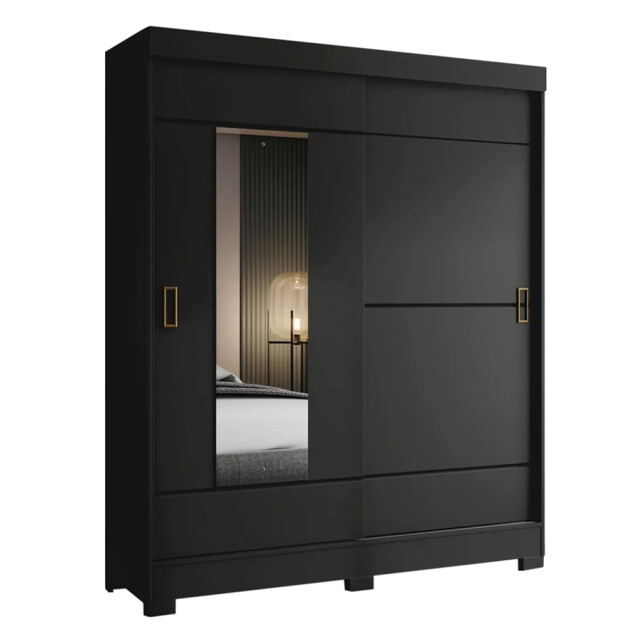 Ropero 2 puertas corredizas con espejo NEGRO