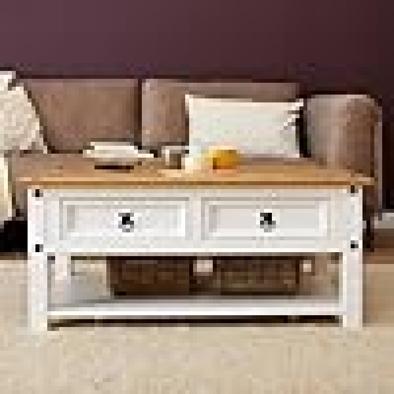 Mesa de centro ESTILO MEXICANO 2 cajones Color CERA BLANCO Mesa de centro ESTILO MEXICANO 2 cajones Color CERA BLANCO