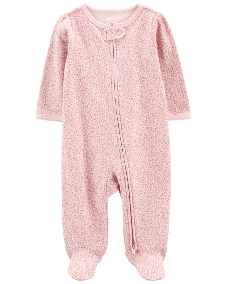 Pijama una pieza de algodón con pie y doble cierre diseño corazones 