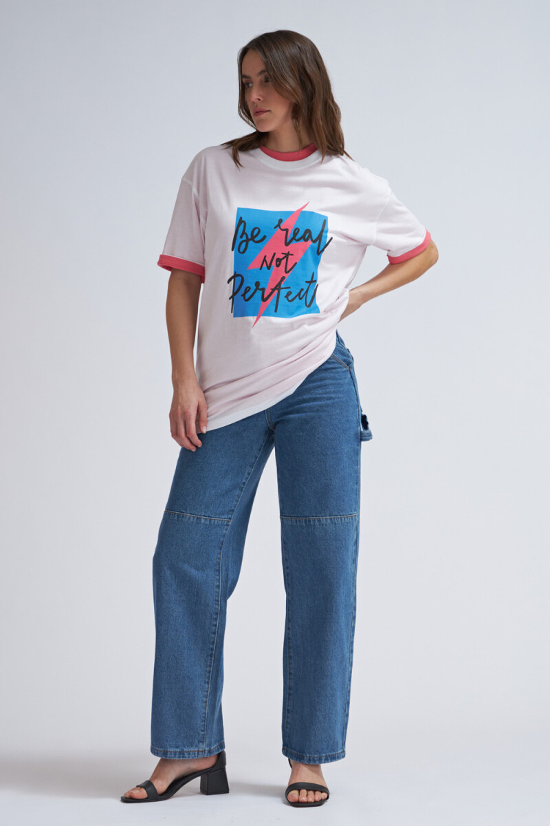 Camiseta larga manga corta estampada Blanco