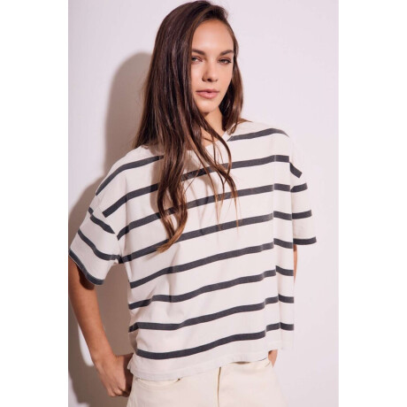 Remera Algodon Lavado Rayas Negro