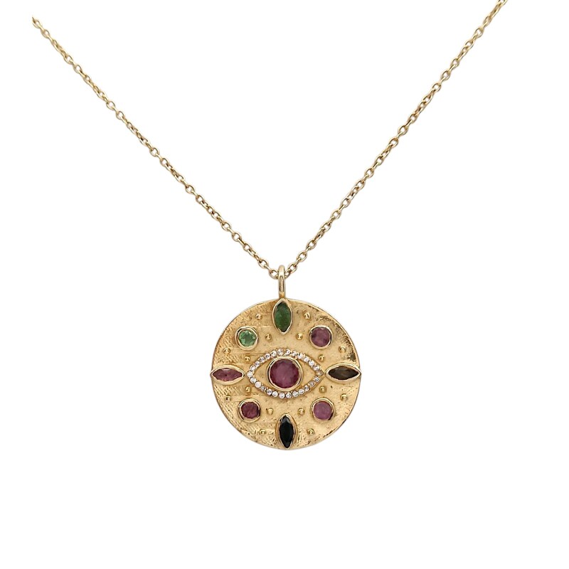 Conjunto Kali-Plata rodinada 925 con micra oro 18 k-Turmalinas multicolor y Topacio blanco-CJ2005 conpiedra