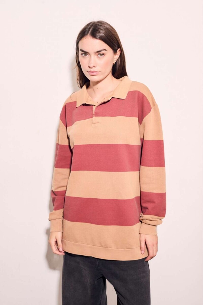 Sweater Polo Rayas - Camel 