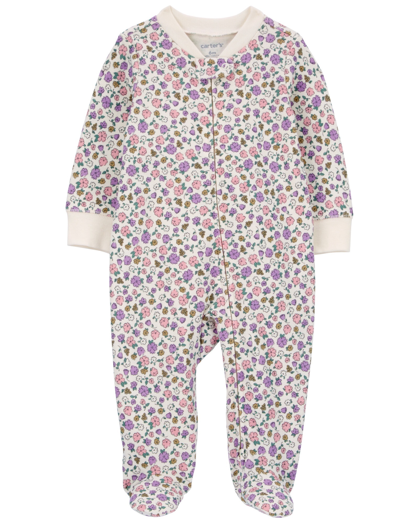 Pijama una pieza de algodón, con pie, diseño floral Pijama una pieza de algodón, con pie, diseño floral
