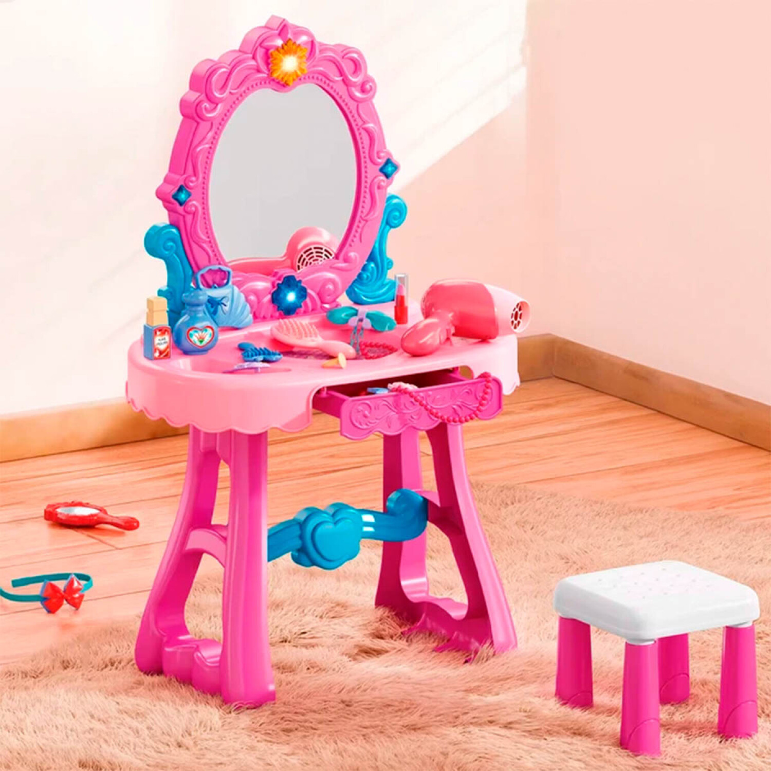 Set Tocador Infantil Maquillaje Y Peluquería C/banco — El Rey del