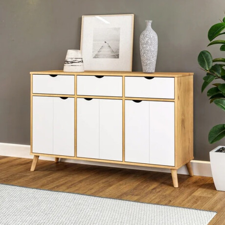 APARADOR BUFFET 3 PUERTAS 3 CAJONES EN MADERA MACIZA BLANCO