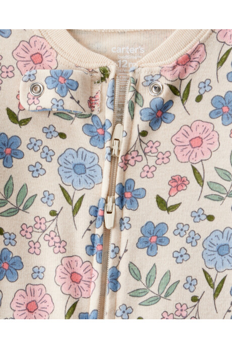 Pijama una pieza de algodón, con pie, beige, diseño floral Sin color