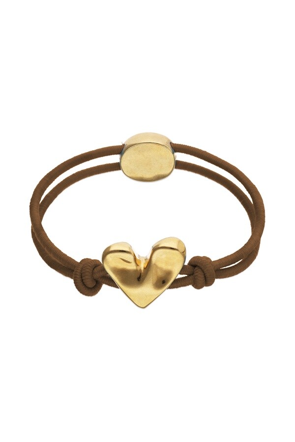 PULSERA DE HILO ELÁSTICO MARRÓN CON CORAZÓN BAÑADO EN ORO 18K Pulsera
