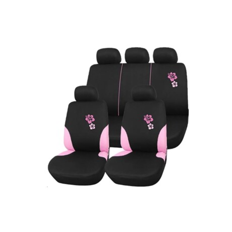 Cubreasiento Universal Para Auto Negro Con Detalles Y Flores En Color Rosa Cubreasiento Universal Para Auto Negro Con Detalles Y Flores En Color Rosa