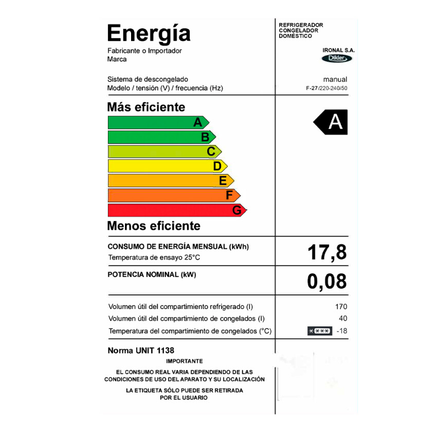 Heladera Dikler F-27 blanca Heladera Dikler F-27 blanca