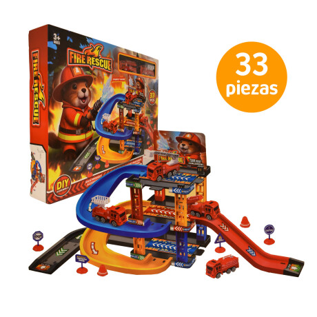 Pista De Bomberos Con Camiones Rampas Accesorios 33 Piezas Rojo