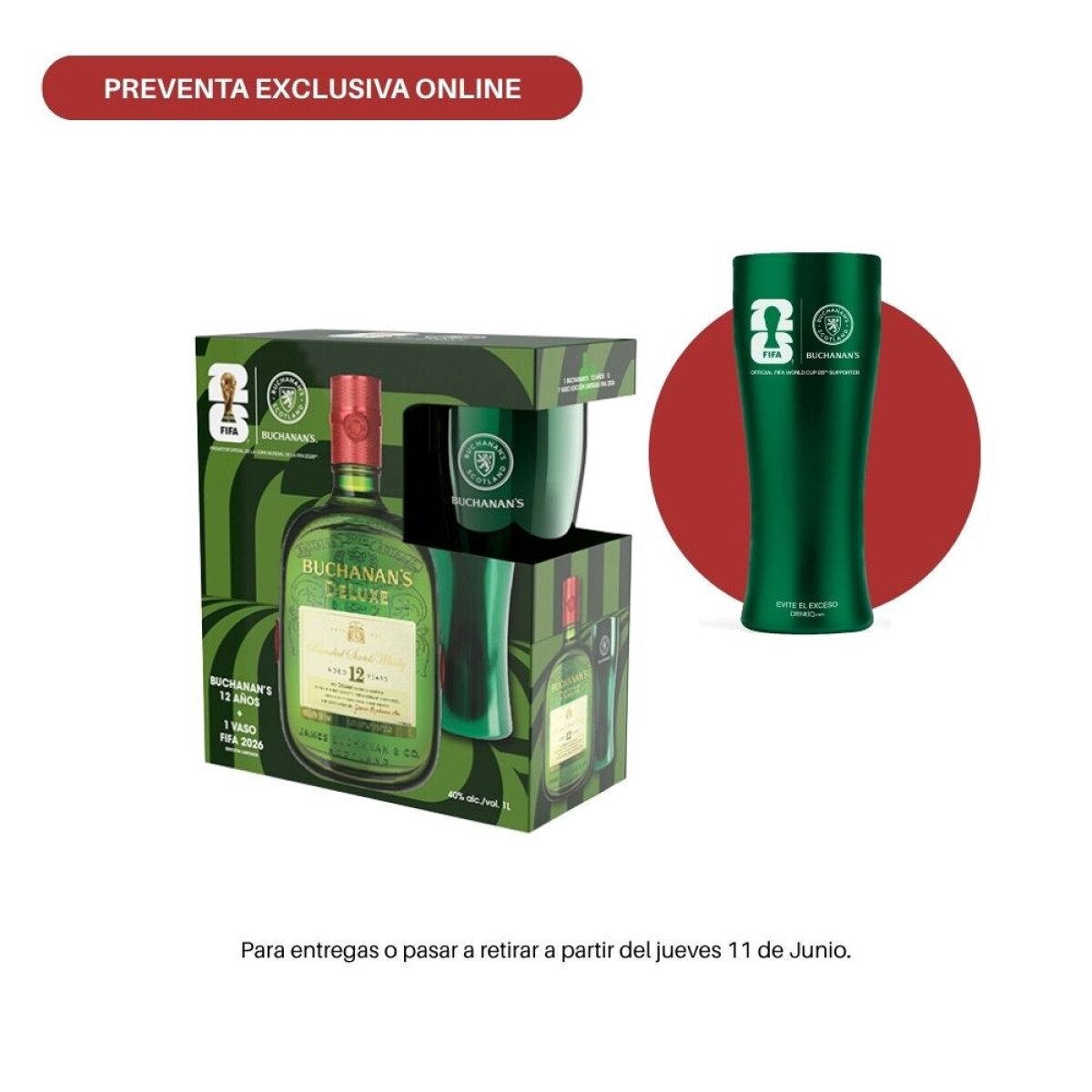 Kit Mundial Buchanans 1L + 1 vaso 