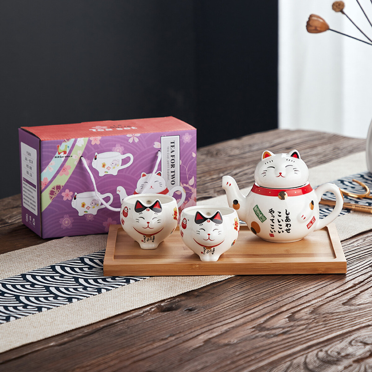 Juego De Té Gato De La Suerte - Rojo 