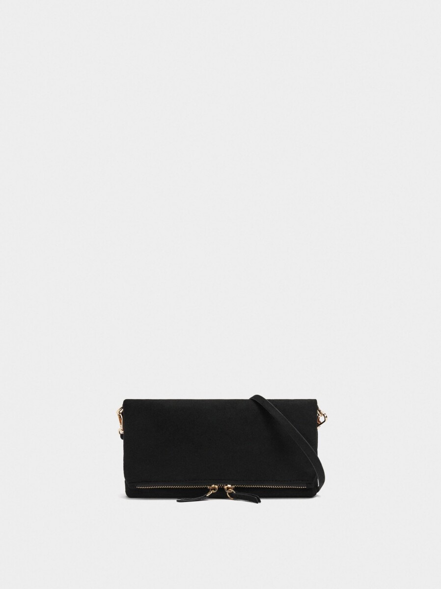 Bolso Bandolera Efecto Piel Con Solapa - negro 
