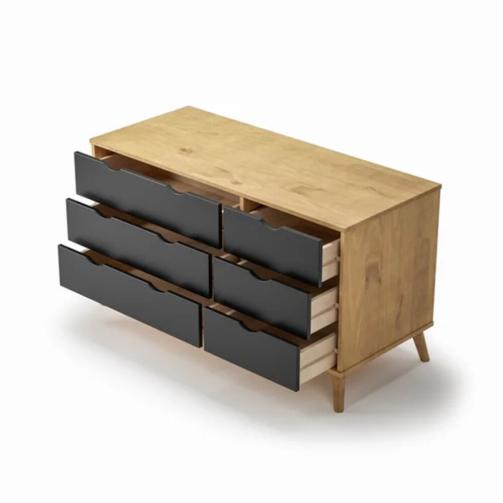 Cómoda Cajonera en madera maciza, con patas - 6 cajones MADERA - PRETO