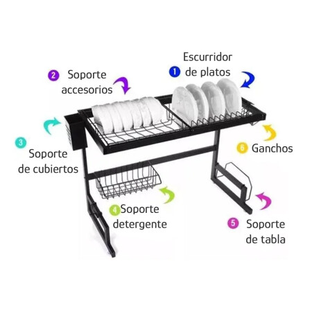 Set Utensilios Cocina 19Pz + Escurridor Ac.Inox Sobre Mesada Negro