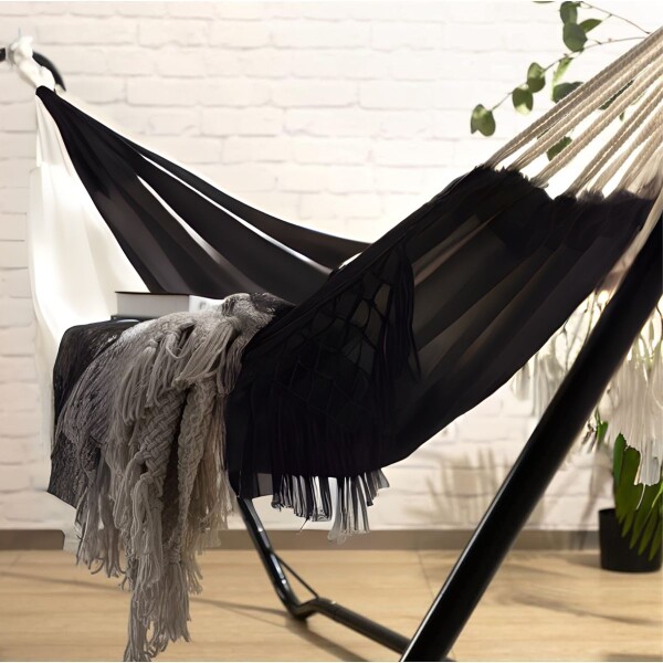 Hamaca Paraguaya Silla Colgante Reforzada Jardín Con Flecos Bolso Y Soga Imback Color Negro Hamaca Paraguaya Silla Colgante Reforzada Jardín Con Flecos Bolso Y Soga Imback Color Negro