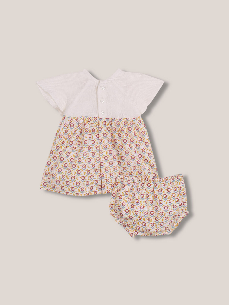 Vestido Estampado Combinado Punto Blanco