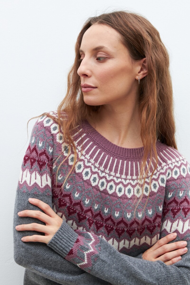Sweater con guarda jacquard gris melange