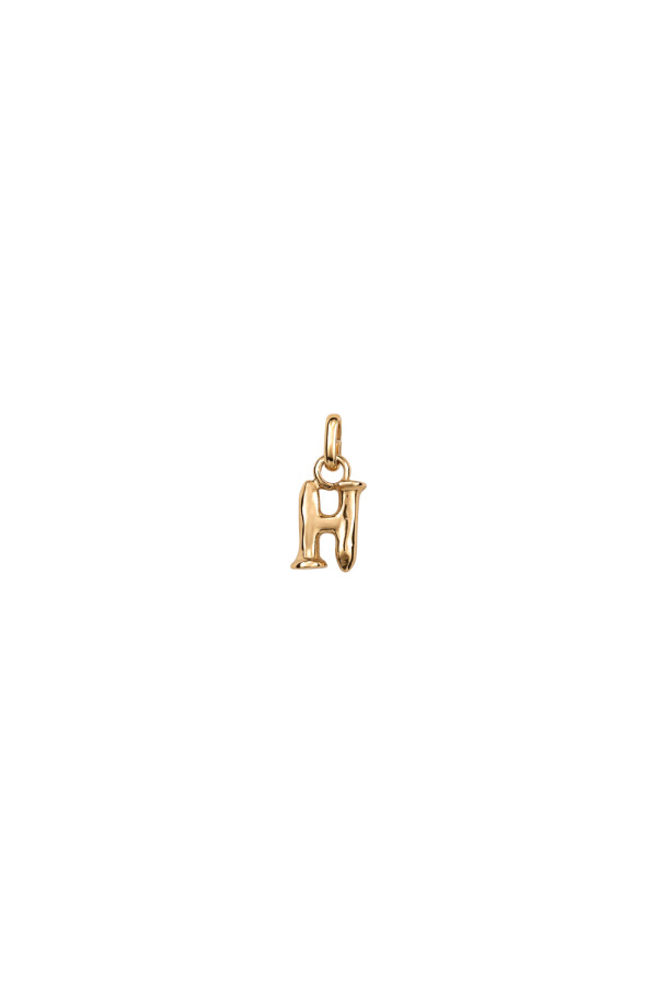 CHARM DE ALEACION DE METALES BAÑADO EN ORO DE 18 K CON FORMA DE LETRA H CON ARGOLLA Charm