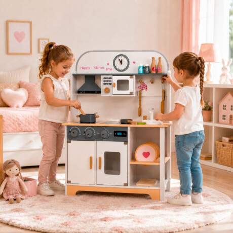 Cocina De Madera Infantil Con Accesorios Didáctica Crema